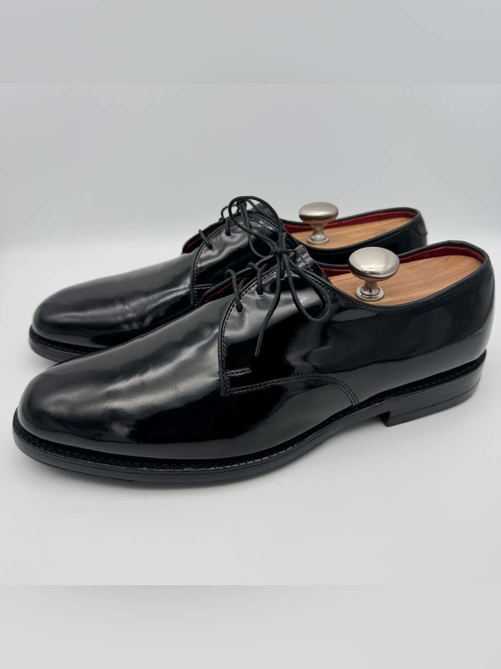 Allen Edmonds Spencer Black Patent Leather Tuxedo Derby Shoes Men 10.5 D
